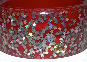 Vintage Red Lucite Bangle with Silver Confetti Stars